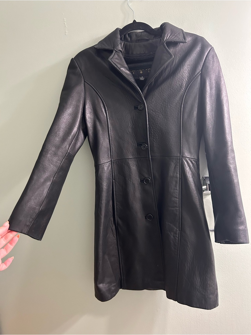 Stunning vintage pebbled leather trench coat jacket